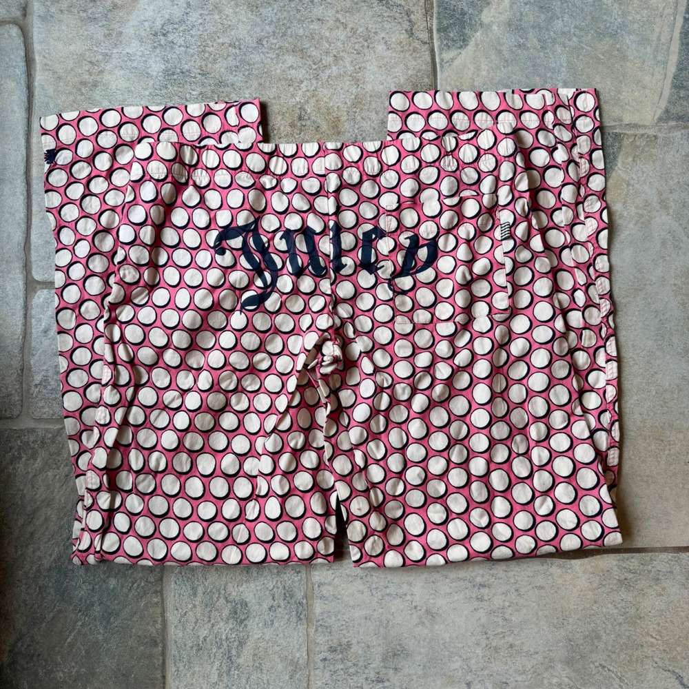 Y2K Juicy Couture Pink Polka Dot Pajama Pants S w/ JUICY Booty Logo RARE